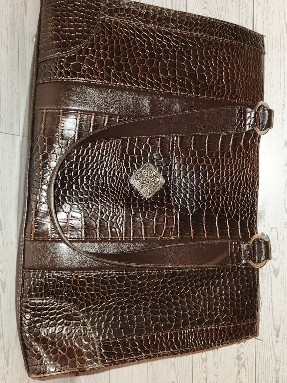 Coldwater Creek Juliana Croco Tote Brown Faux Crocodile Embossed Shoulder Bag